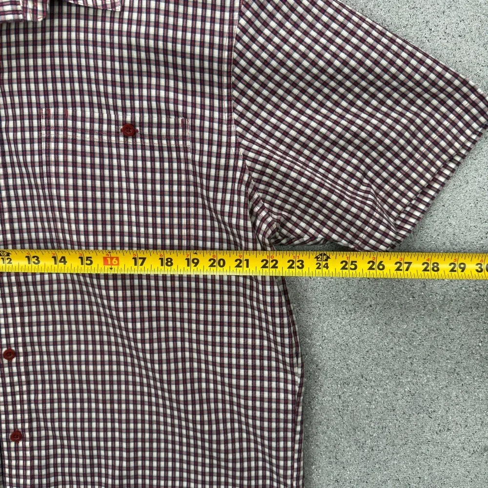 Patagonia Mens XL Short Sleeve Gingham Seersucker Button Down Shirt Burgundy - Picture 7 of 9